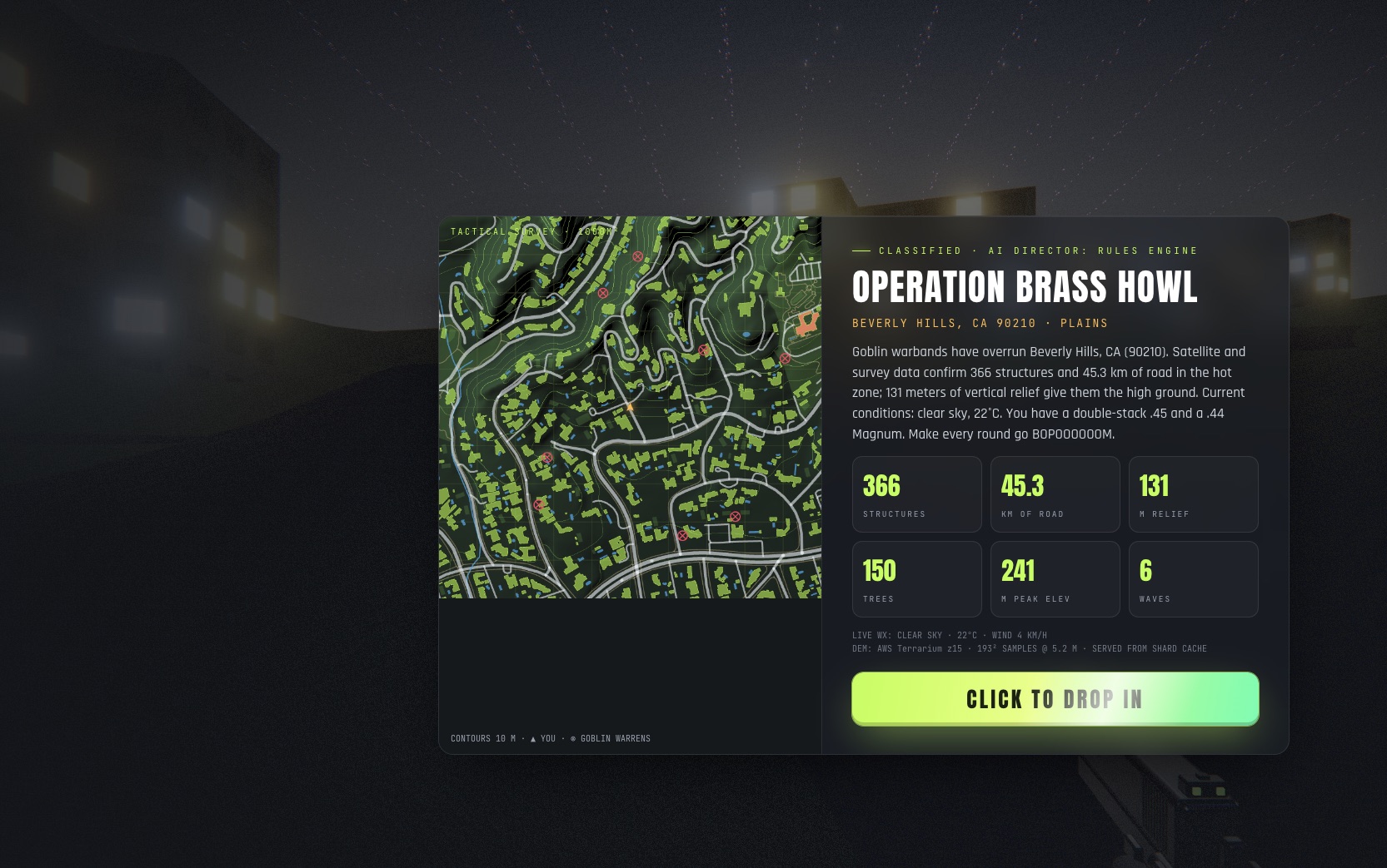 Mission briefing with tactical map of Beverly Hills