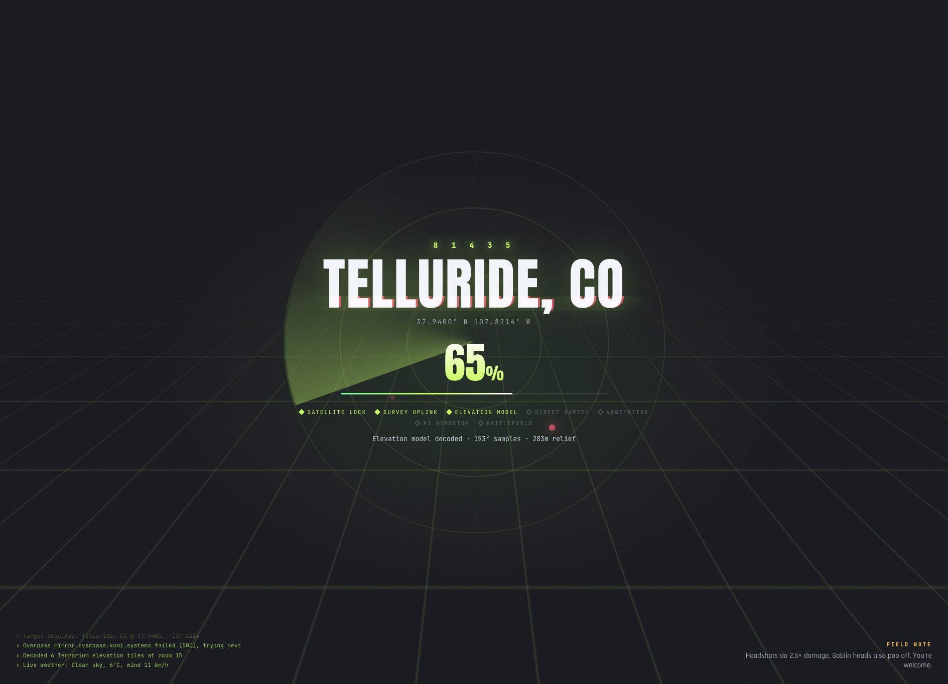 Loading screen streaming the world build